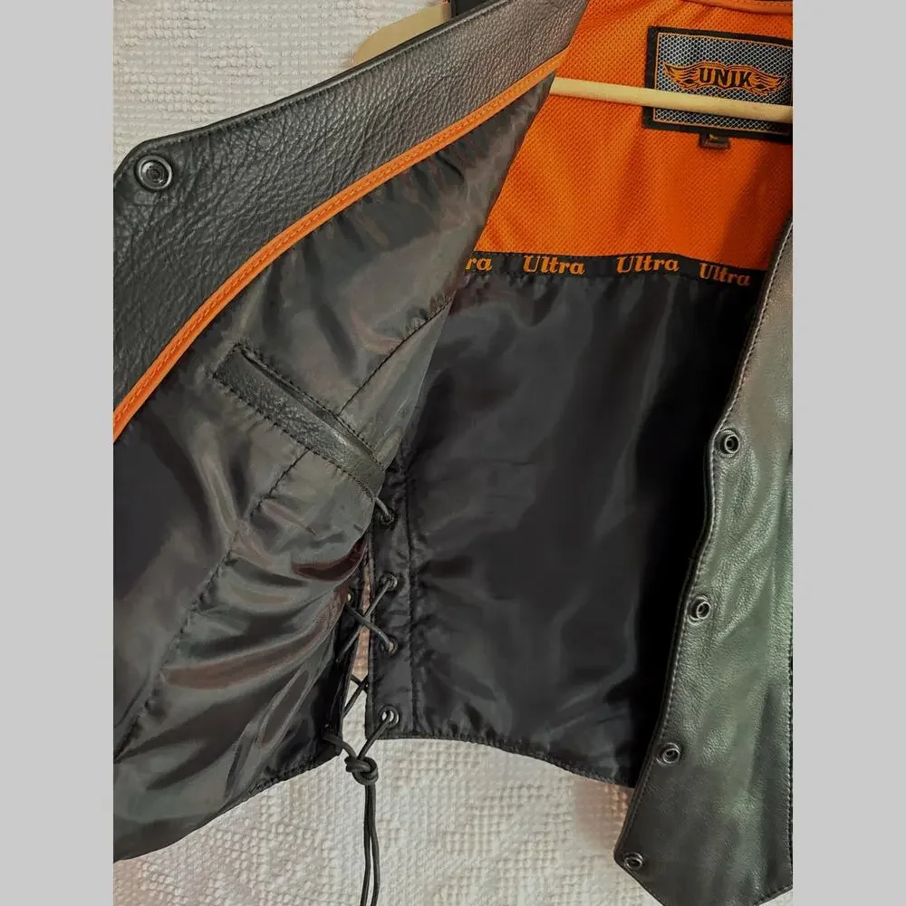 UNIK WOMEN'S MOTORCYCLE LEATHER VEST Side Laced Size Large Lined - Picture 5 of 7